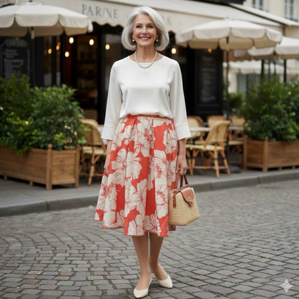 Floral Orange and White Skirt